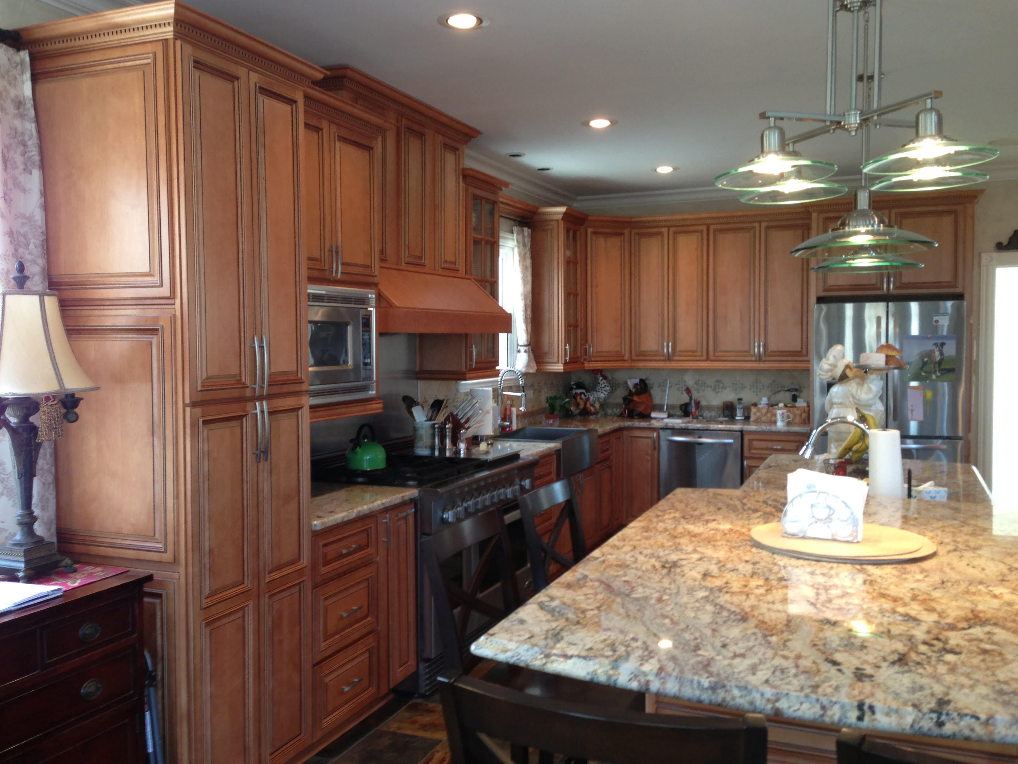 Microwave with wooden cabinets