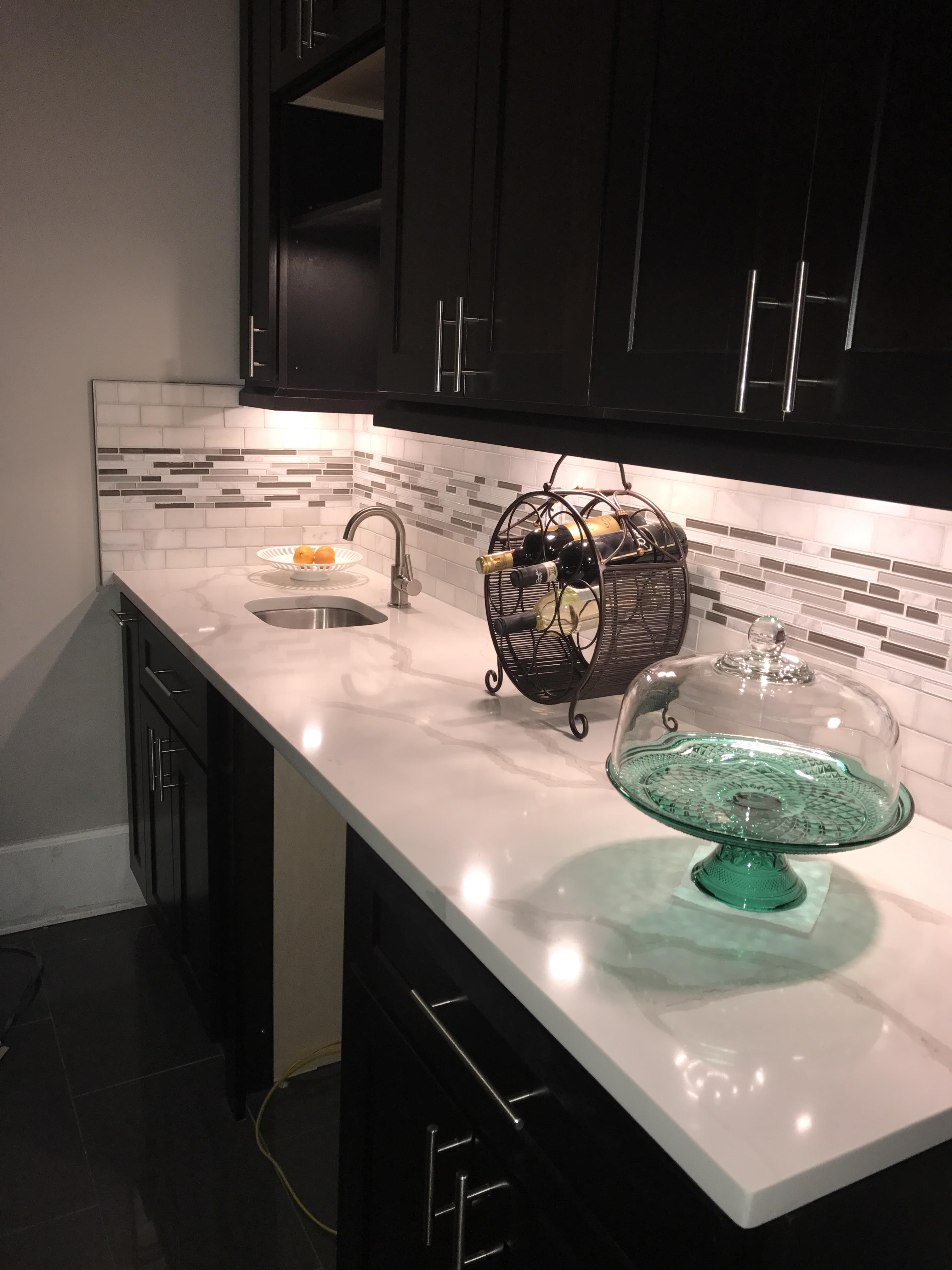 Lights shining onto counter top