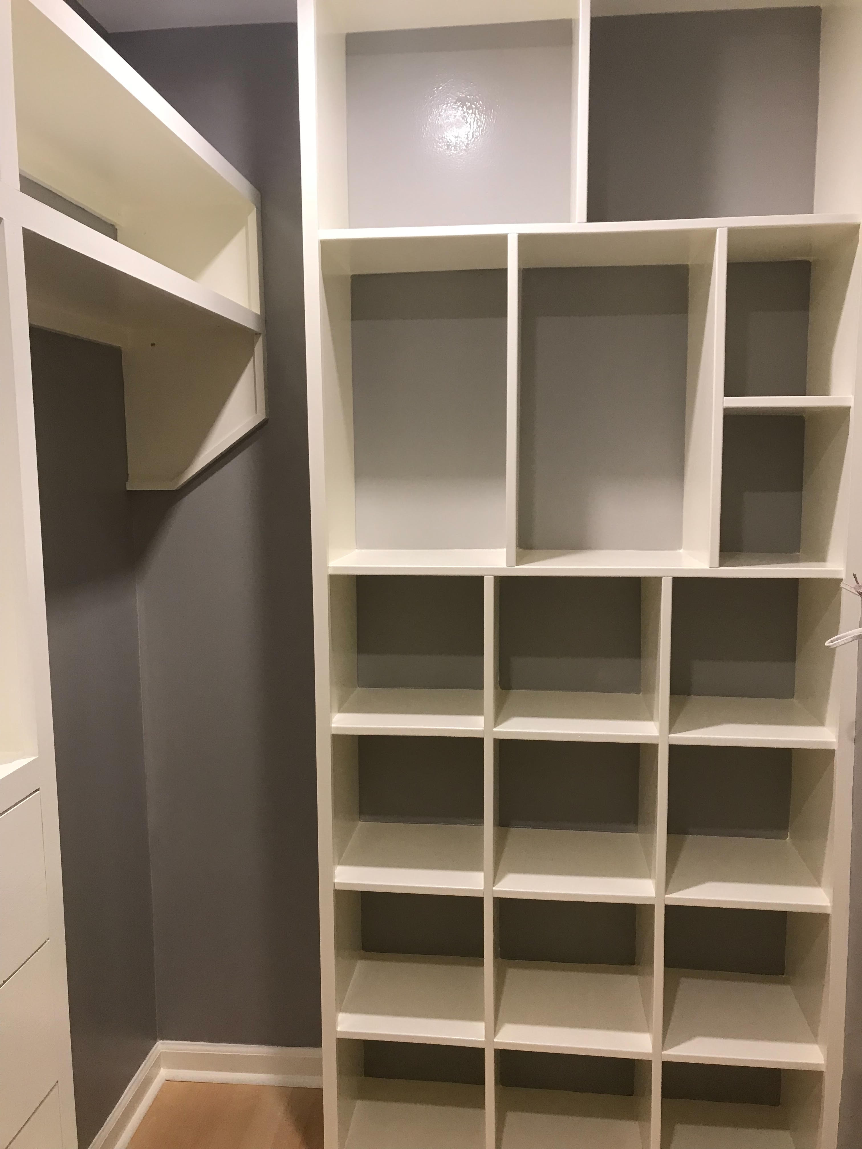 A lot of shelving for clothes